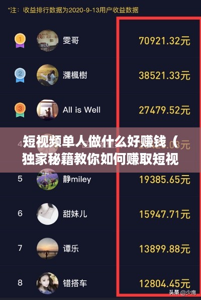 短视频单人做什么好赚钱（独家秘籍教你如何赚取短视频收益）