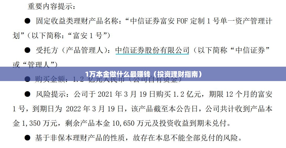 1万本金做什么最赚钱（投资理财指南）